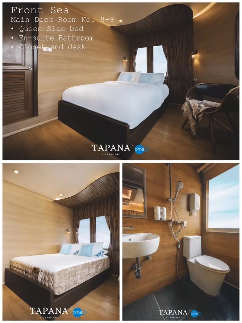 ห้อง Front Sea เตียง Queen ชั้น Main Deck เรือ Tapana Catamaran